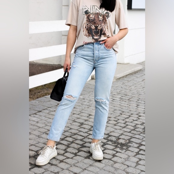 Anine Bing Sonya High Rise Ankle Jeans in Destructed Classic Blue Sz. 24 NWT - Picture 3 of 15